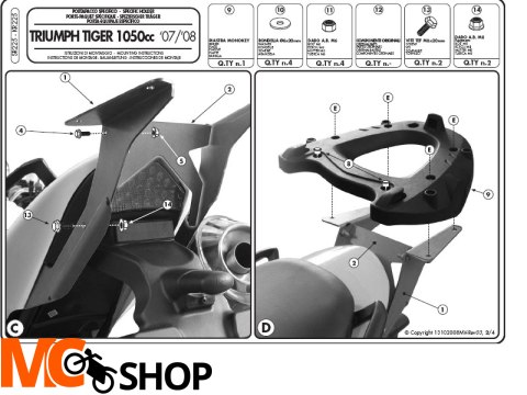 GIVI SR225 MOCOWANIE KUFRA TRIUMPH TIGER 1050 '07-10 GIVI SR225 MOCOWANIE KUFRA TRIUMPH TIGER 1050 '07-10