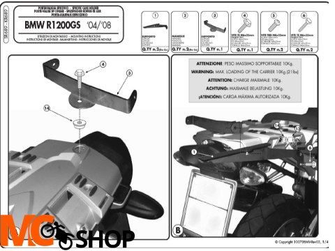 GIVI SR689 BAGAŻNIK BMW R 1200 GS \'04-09 GIVI SR689 BAGAŻNIK BMW R 1200 GS \'04-09