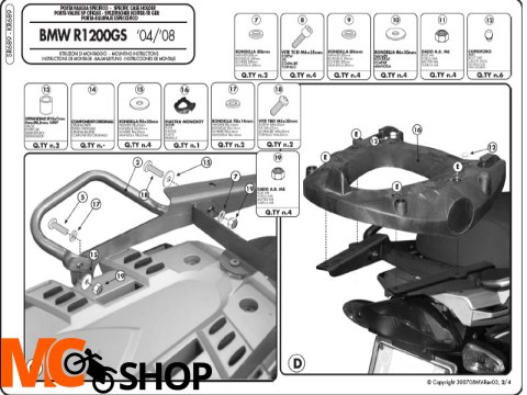 GIVI SR689 BAGAŻNIK BMW R 1200 GS \'04-09 GIVI SR689 BAGAŻNIK BMW R 1200 GS \'04-09