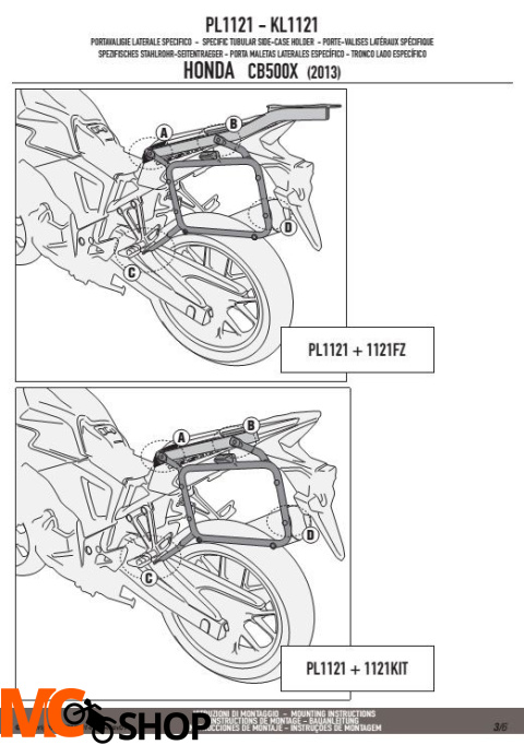 GIVI PL1121 stelaż boczny CB 500 X (13 > 16) GIVI PL1121 stelaż boczny CB 500 X (13 > 16)