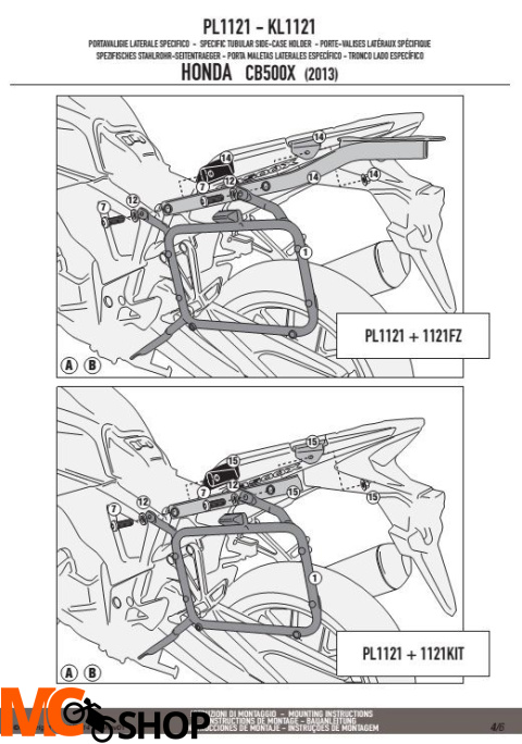 GIVI PL1121 stelaż boczny CB 500 X (13 > 16) GIVI PL1121 stelaż boczny CB 500 X (13 > 16)