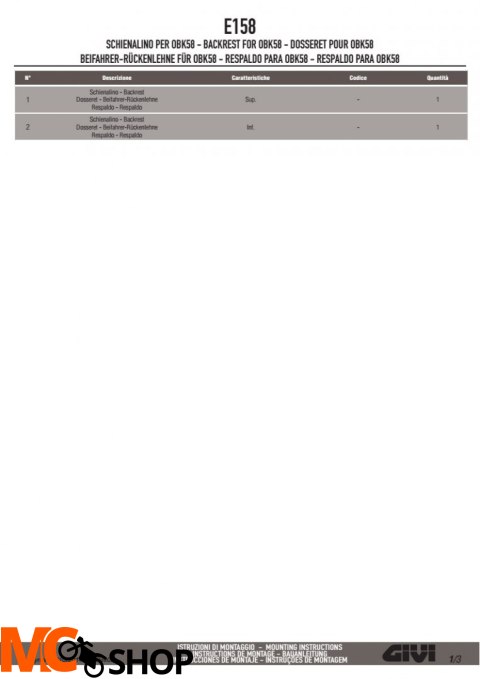 GIVI E158 OPARCIE KUFRA OUTBACK 58L