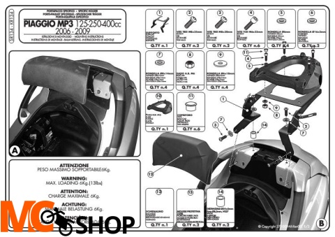 GIVI SR134 stelaż centralny Monokey Piaggio MP3 GIVI SR134 stelaż centralny Monokey Piaggio MP3