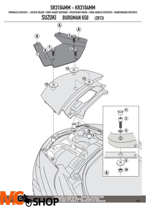 GIVI SR3104MM Mocowanie centralne monolock Suzuki AN 650 Burgman Executive (02-12), Burgman 650 / 650 Executive (13-14) GIVI SR3104MM Mocowanie centralne monolock Suzuki AN 650 Burgman Executive (02-12), Burgman 650 / 650 Executive (13-14)