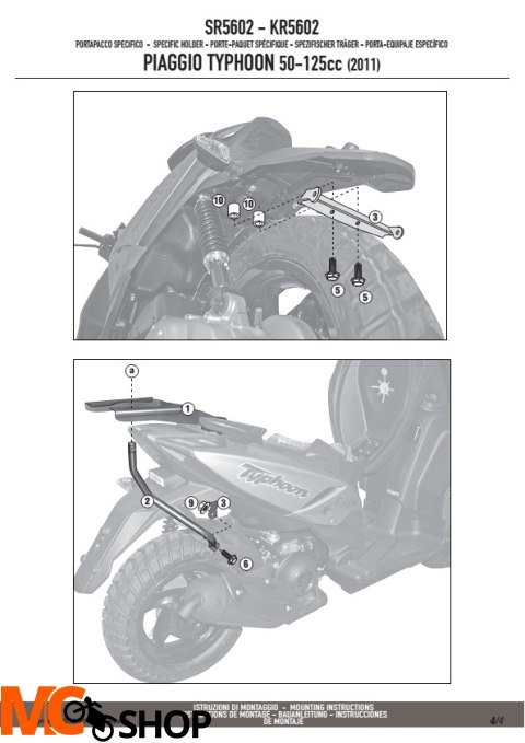 GIVI SR5602 STELAŻ KUFRA CENTRALNEGO PIAGGIO Typhoon 50-125 (11 > 15)
