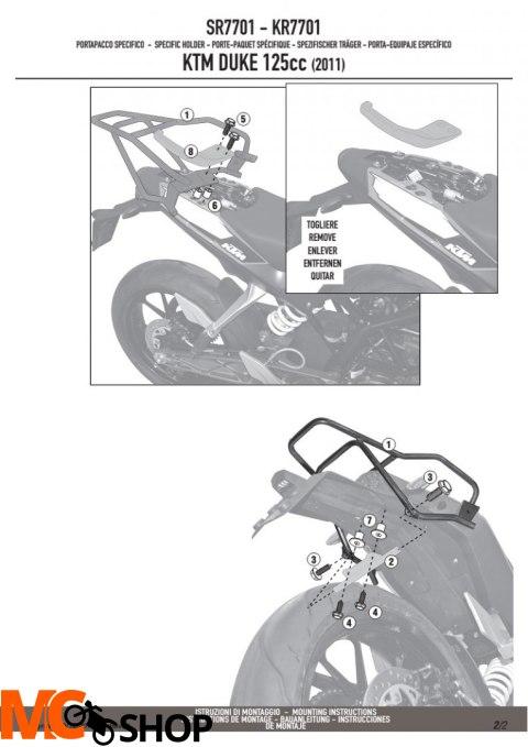 GIVI SR7701 Mocowanie KTM Duke 125-200-390 (11 > 14) GIVI SR7701 Mocowanie KTM Duke 125-200-390 (11 > 14)