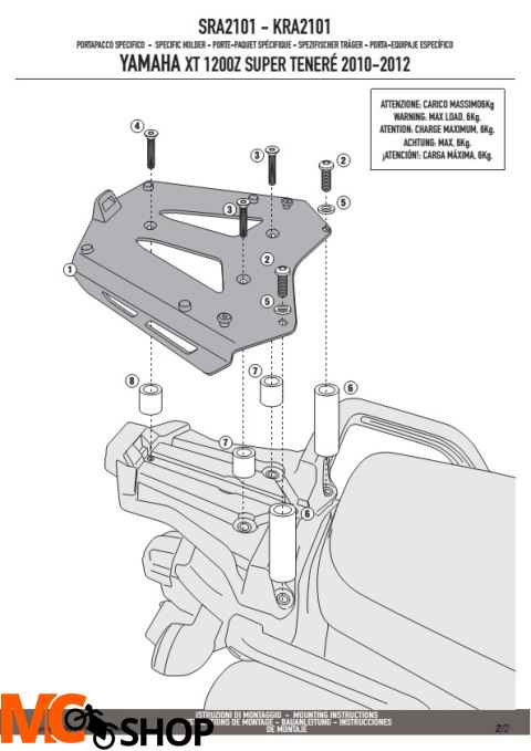 GIVI SRA2101 SPECJALNE MOCOWANIE YAMAHA XT 1200Z Super Teneré (10 > 14), XT 1200ZE Super Tenerè (14)