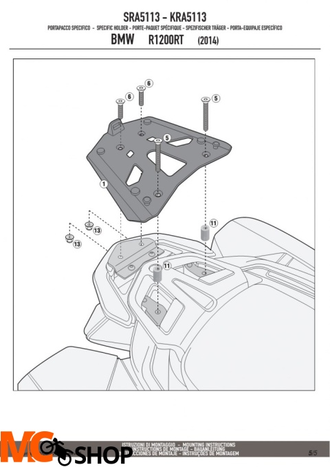 GIVI SRA5113 stelaż centralny ALU do R1200 RT