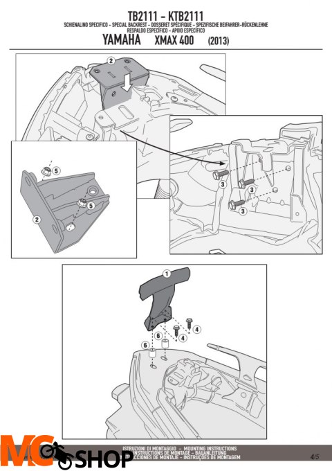 GIVI TB2111 OPARCIE YAMAHA X-MAX 400 (14-17)