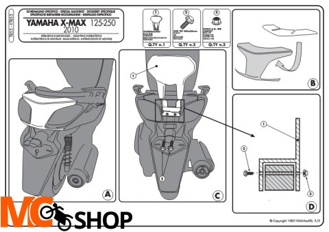 GIVI TB55 OPARCIE YAMAHA X-MAX 125-250 GIVI TB55 OPARCIE YAMAHA X-MAX 125-250
