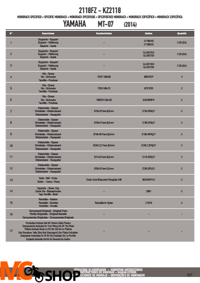 KAPPA KZ2118 STELAŻ centralny YAMAHA MT-07 '14