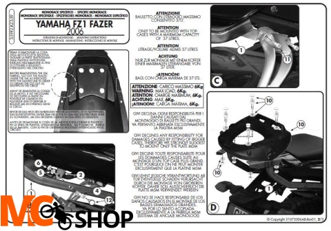 Kappa KZ359 Stelaż centralny Yamaha FZ1 Fazer 1000 (06