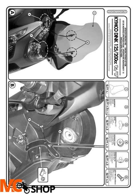 KAPPA D292KIT MOCOWANIE SZYBY KYMCO DINK 50-125-200 I (06-14) 