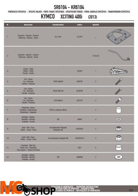 KAPPA KR6104 STELAŻ centr. KYMCO XCITING 400I '13