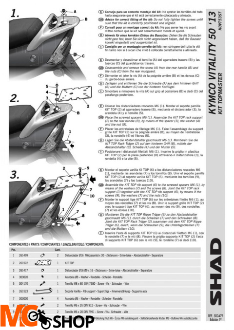 STELAŻ SHAD KSHK0VT53ST KYMCO VITALITY 50 - 09/14
