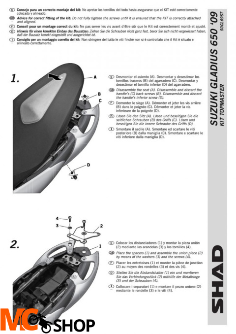 STELAŻ SHAD KSHS0GL69ST SUZUKI GLADIUS 650 - 09/16