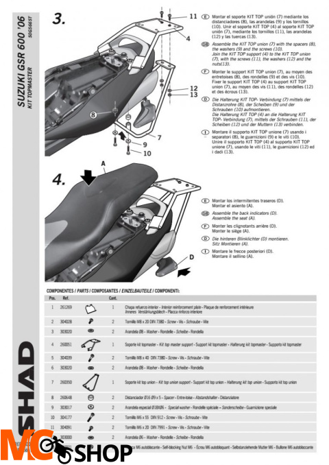 STELAŻ SHAD KSHS0GS66ST SUZUKI GSR-600 - 05/11 STELAŻ SHAD KSHS0GS66ST SUZUKI GSR-600 - 05/11