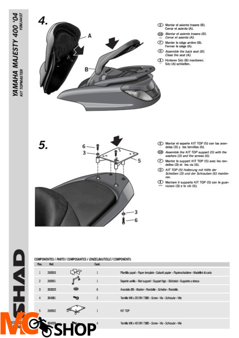 STELAŻ SHAD KSHY0MJ44ST YAMAHA MAJESTY 400 - 04/12 STELAŻ SHAD KSHY0MJ44ST YAMAHA MAJESTY 400 - 04/12