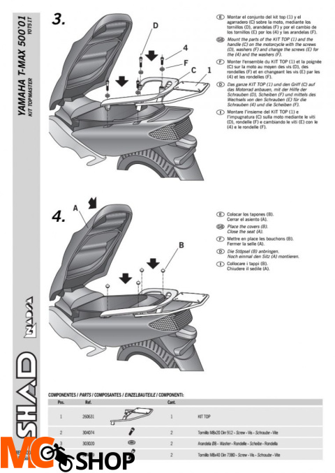 STELAŻ SHAD KSHY0T51T YAMAHA T-MAX XP 500 - 01/07 STELAŻ SHAD KSHY0T51T YAMAHA T-MAX XP 500 - 01/07