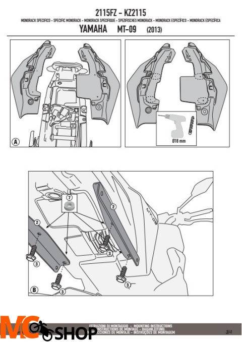 Stelaż centralny GIVI 2115FZ do MT-09, XSR900
