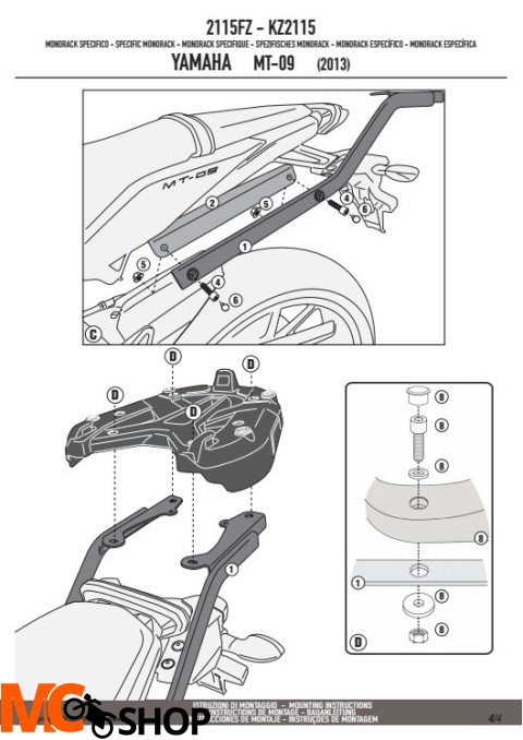 Stelaż centralny GIVI 2115FZ do MT-09, XSR900