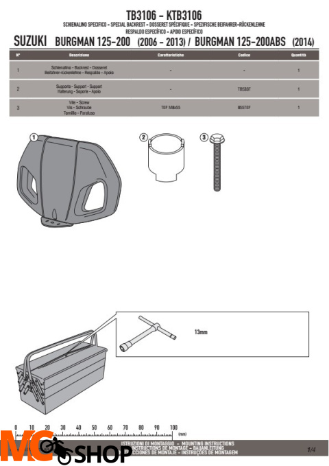 GIVI TB3106 OPARCIE PASAŻERA SUZUKI BURGMAN 125-200 K7-K8-K9-L0-L1-L2-L3