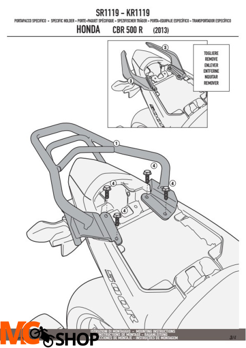 GIVI SR1119 HONDA CB/CBR 500 (13>15) Stelaż kufra centralnego Monolock (bez płyty)