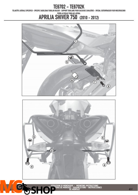 GIVI TE6702 STELAŻ SAKW BOCZNYCH 3D600 APRILIA SHIVER 750