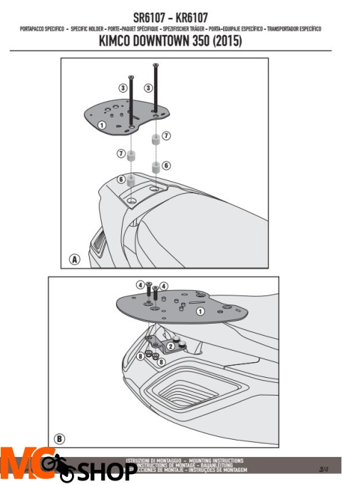 KAPPA STELAŻ KUFRA CENTRALNEGO KYMCO DOWNTOWN 125 ABS, 350