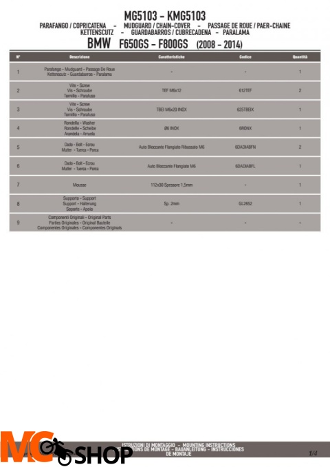 GIVI MG5103 BŁOTNIK TYLNY - BMW F650GS-F700GS F800GS (08-14)