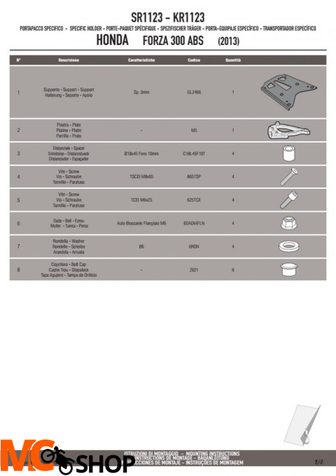 KAPPA KR1123 STELAŻ Centralny HONDA FORZA 300 ABS