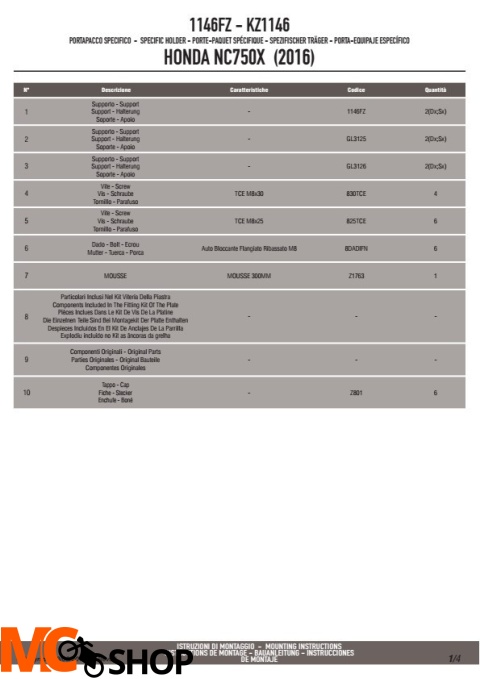 KAPPA KZ1146 STELAŻ KUFRA CENTRALNEGO HONDA NC 750X 16
