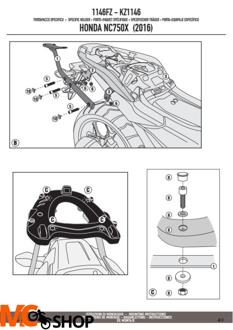 KAPPA KZ1146 STELAŻ KUFRA CENTRALNEGO HONDA NC 750X 16
