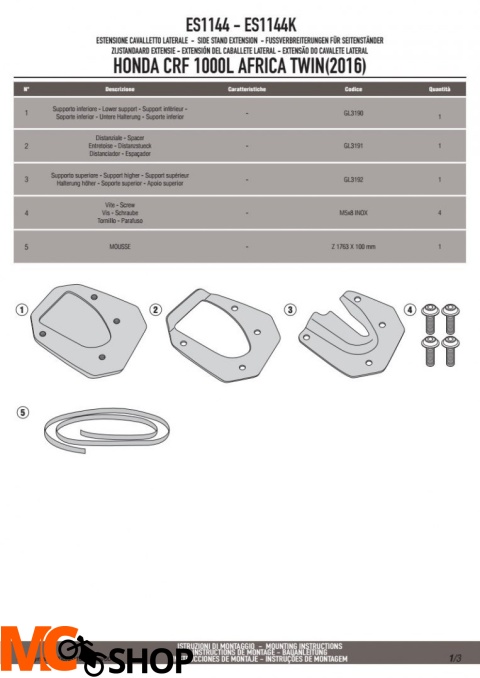 KAPPA ES1144K POSZERZENIE STOPKI HONDA CRF 1000L Africa Twin (16-17)