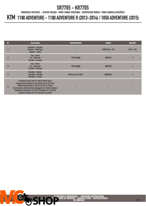 GIVI SR7705 STELAŻ KUFRA CENTRALNEGO (BEZ PŁYTY) - KTM 1050 / 1190 / 1290 ADVENTURE (13 > 15)