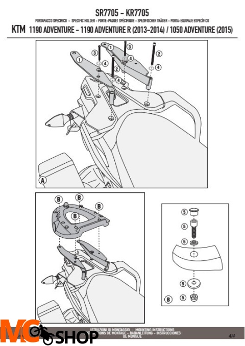 GIVI SR7705 STELAŻ KUFRA CENTRALNEGO (BEZ PŁYTY) - KTM 1050 / 1190 / 1290 ADVENTURE (13 > 15)