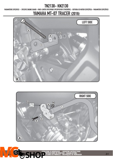 KAPPA KN2130 GMOLE OSŁONY SILNIKA YAMAHA MT 07 TRACER (2016)