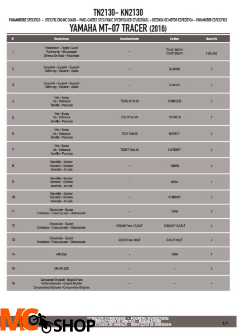 KAPPA KN2130 GMOLE OSŁONY SILNIKA YAMAHA MT 07 TRACER (2016)