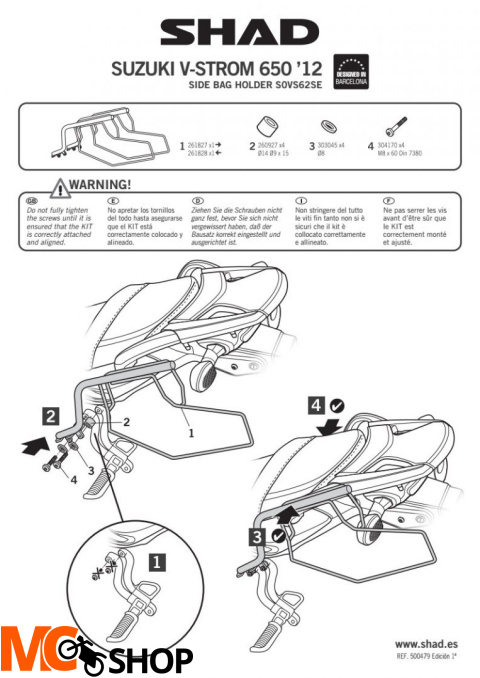 SHAD S0VS62SE STELAŻ SAKW PÓŁSZTYWNYCH DO SUZUKI DL VSTROM 650 12/16