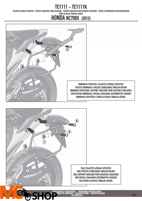 GIVI TE1111 STELAŻ SAKW BOCZNYCH 3D600 HONDA NC700S