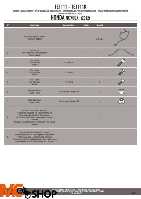 GIVI TE1111 STELAŻ SAKW BOCZNYCH 3D600 HONDA NC700S