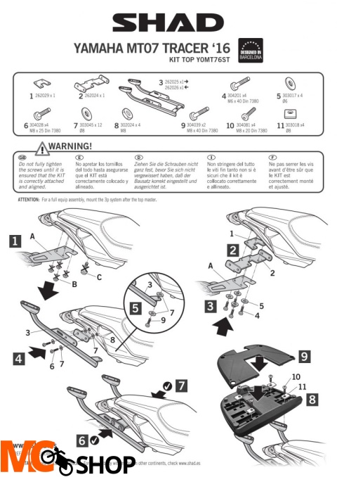 SHAD Y0MT76ST STELAŻ KUFRA TYŁ DO YAMAHA MT 07