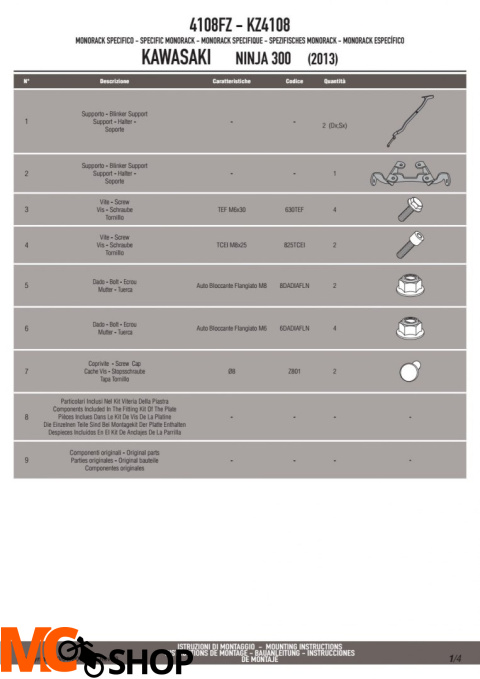 KAPPA KZ4108 STELAŻ KUFRA CENTRALNEGO KAWASAKI NINJA 300