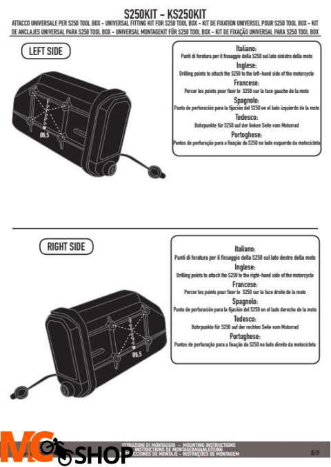 GIVI S250KIT UNIWERSALNY KIT MONTAŻOWY DO S250 GIVI S250KIT UNIWERSALNY KIT MONTAŻOWY DO S250