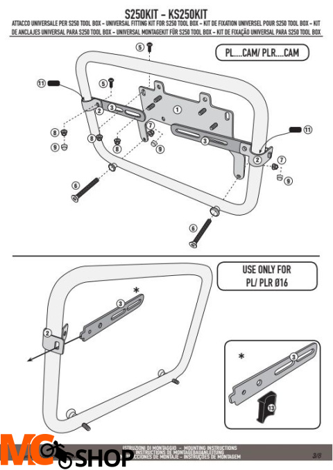 GIVI S250KIT UNIWERSALNY KIT MONTAŻOWY DO S250 GIVI S250KIT UNIWERSALNY KIT MONTAŻOWY DO S250