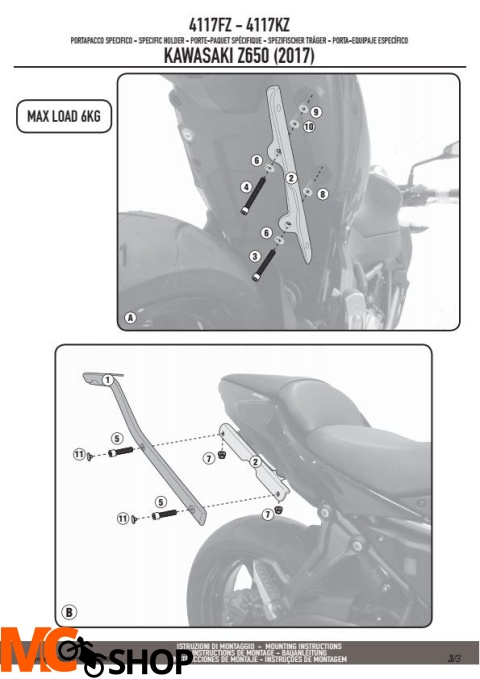 GIVI 4117FZ STELAŻ KUFRA CENTRALNEGO KAWASAKI Z650