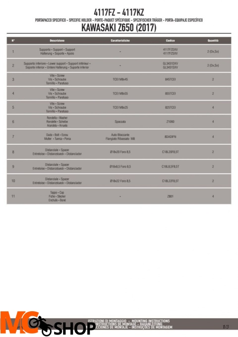 GIVI 4117FZ STELAŻ KUFRA CENTRALNEGO KAWASAKI Z650