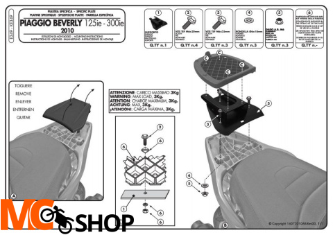 GIVI E349 STELAŻ KUFRA CENTRALNEGO MONOLOCK PIAGGIO BEVERLY