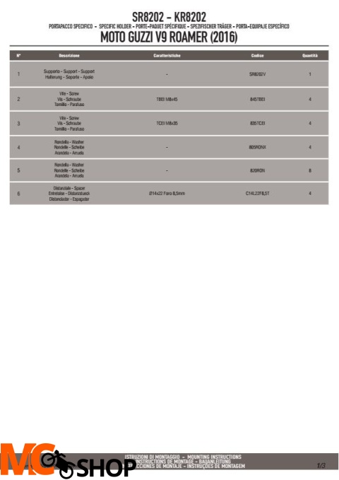 GIVI SR8202 STELAŻ KUFRA CENTRALNEGO MOTOGIZZI V9
