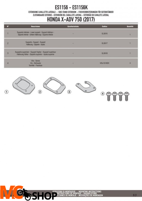 GIVI ES1156 POSZERZENIE DODATKOWE STOPKI HONDA X-ADV 750 GIVI ES1156 POSZERZENIE DODATKOWE STOPKI HONDA X-ADV 750